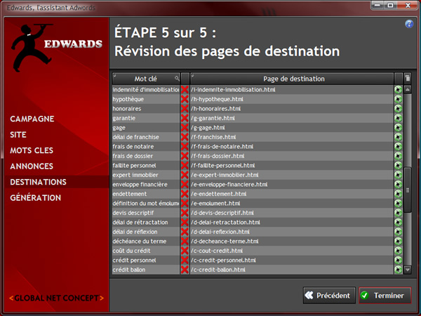 Révision des pages de destination