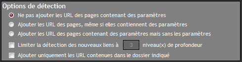 Options de détection des URLS